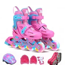 Высокое качество роликовые коньки детская полный набор вспышки регулируемые роликовые коньки для начинающих, для мальчиков и девочек роликовые коньки