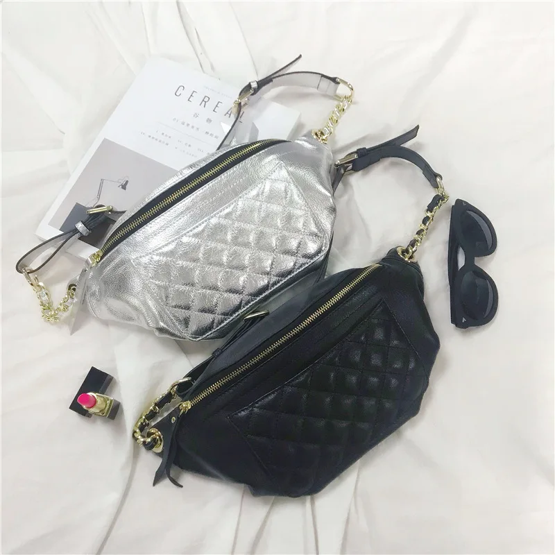 

Genuine Leather Fanny Pack Waist Bag Casual Waterproof Antitheft Women Walk Shopping Plaid Belt Multi-function Chest Bags LSH585