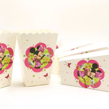 

6pcs Minnie Mouse Kids Favors Popcorn Boxes Baby Shower Decoration Paper Minnie Gift Box Happy Birthday Tableware Party Supplies