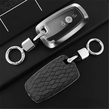 

2020 Zinc Alloy Suede Leather Car Key Case Cover Holder For Ford Fusion Mustang Explorer F-150 F-250 F-350 2017 2018 keychain