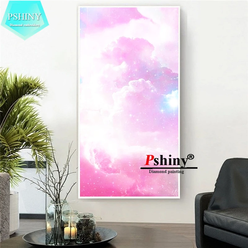 PSHINY 5D DIY Diamond embroidery sale pink cloud scenery Full drill round rhinestones pictures Painting new arrivals | Дом и сад
