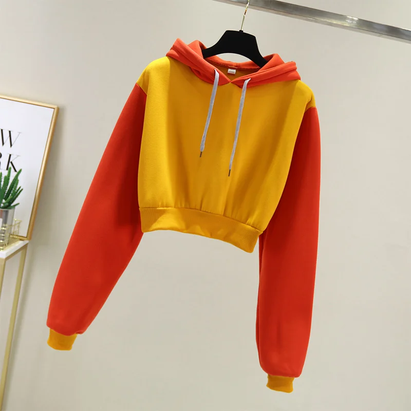 

2019 New Autumn Women's Hooded Mini Sweatshirt Loose Lace Up Long Sleeve Female Short Tops Hoodie Casual Ladies Pullover