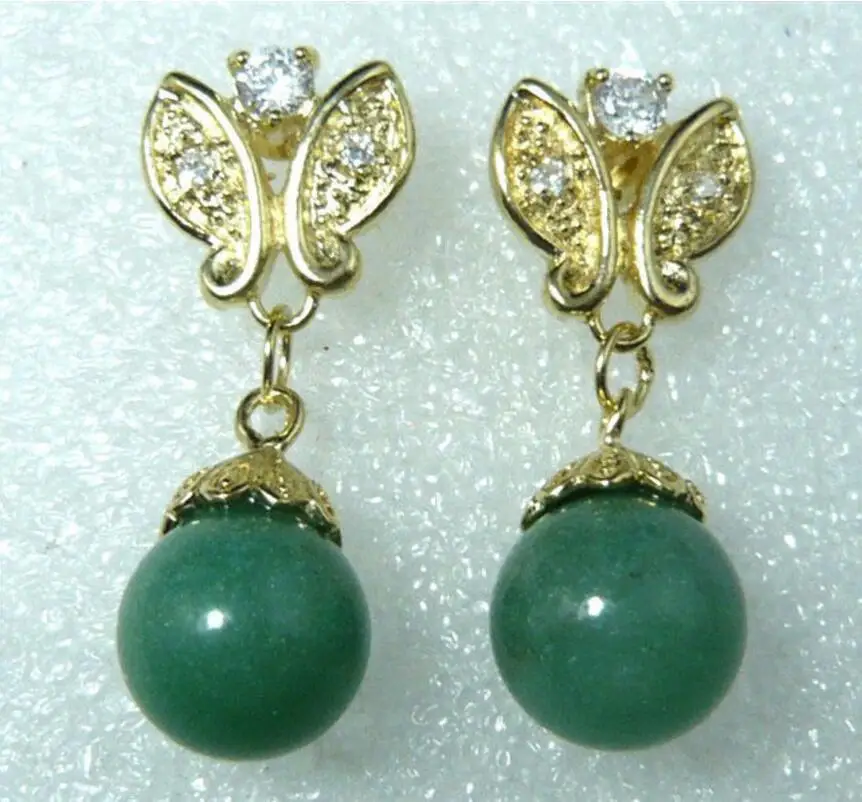 Fashion jewelry Free Shipping charm 12mm green natural jade butterflyy earring | Украшения и аксессуары