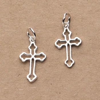 

925 Sterling Silver Religious Hollow Out Cross Charms Female Male Decoration Silver Pendant Findings DIY Jewelry Making Supplier