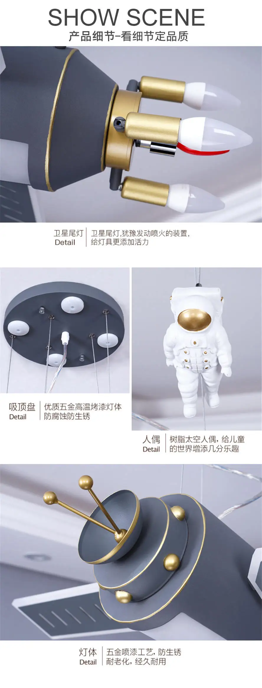 cartoon satellite astronaut led chandelier lighting for children bedroom living room personality hanging light fixtures luster