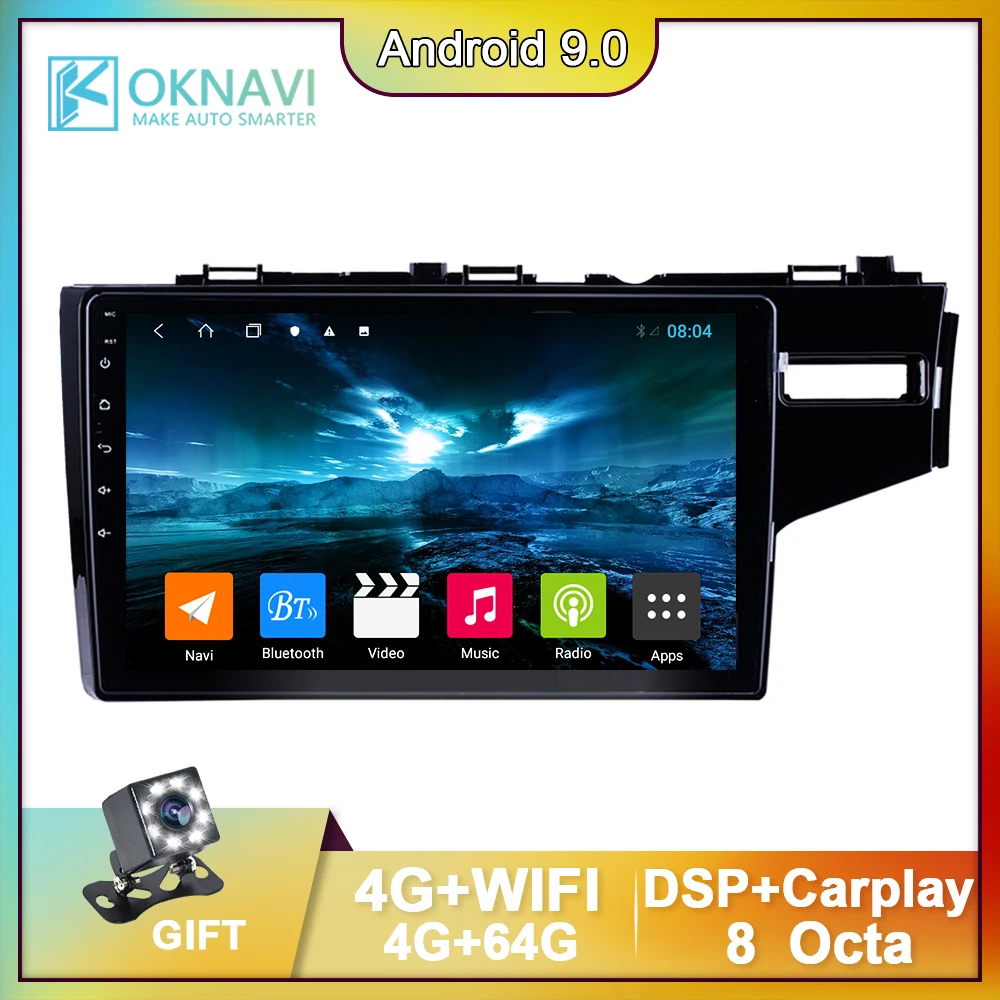 

OKNAVI 10 Inch Android 9.0 Smart Car Radio For Honda FIT JAZZ Left Right 2014-2015 Stereo Player Support DVR OBD 4G+WiFi GPS
