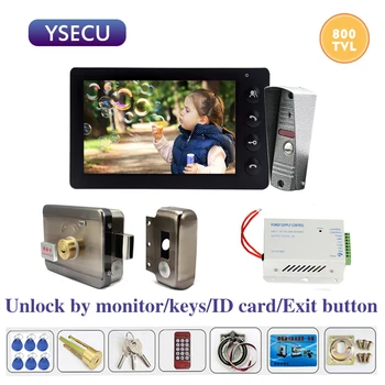 

YSECU 7 Inch 800TVL Video Intercom with Electric Lock Door Access Control 3A Power Exit Button Door Phone for Home Security