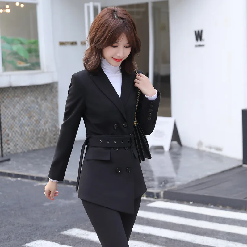 

2020 New Fashion Full Sleeve Jacket Two Piece Blazer Set Office Lady Uniform Sales Work Clothes Business Women's Suit Wear