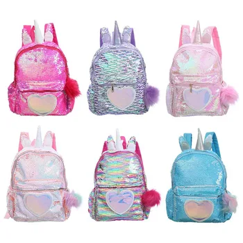 

Girls Fashion Sequins Unicorn Backpack Women PU Leather Large Capacity Bag Girl Book Bag Satchel School Bag For Teenager Student