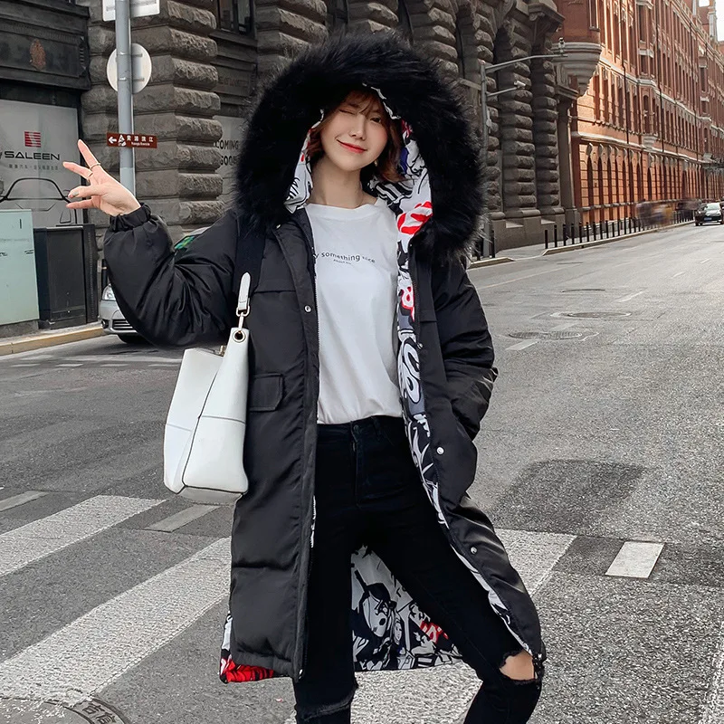 

Photo Shoot Down Jacket Women's Dongdaemun 19 New Style Korean-style Double-sided Wear Mid-length Loose And Plus-sized Cotton-pa