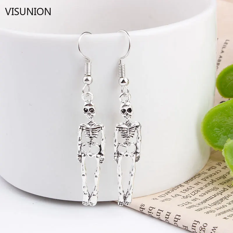 

Vintage Skeleton Drop Hanging Earrings for Women Ethic Ghost Silver Pendant Earring Exaggerated Halloween Holidays Jewelry Gifts