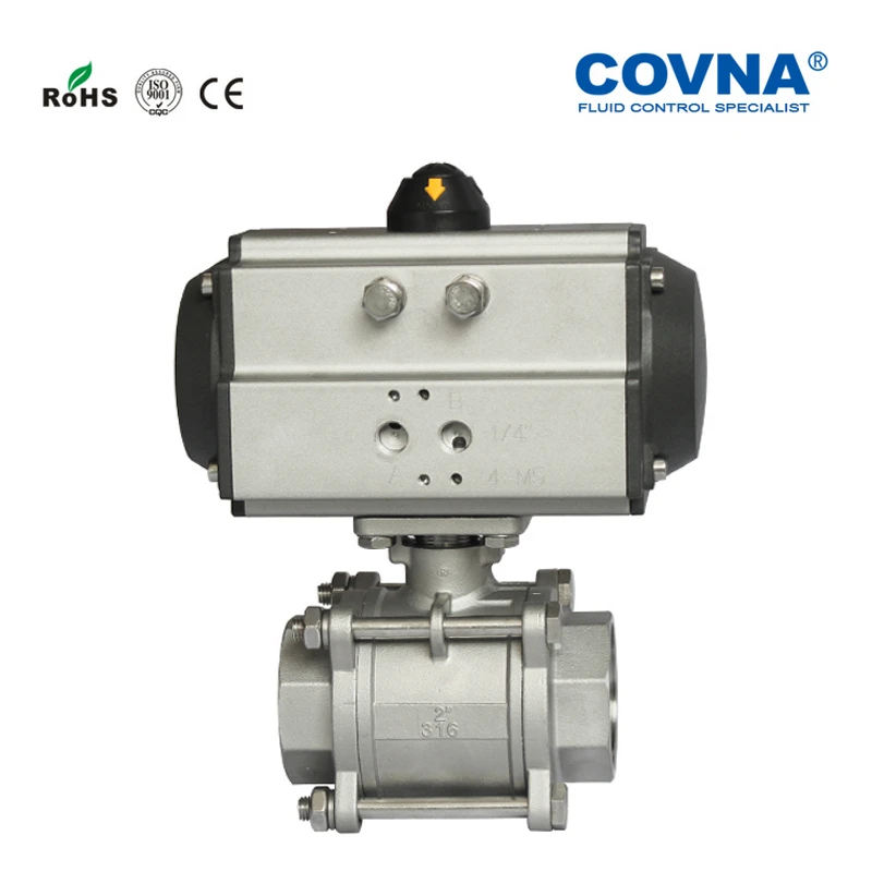 1-1/2 дюймов пневматический резьбовой шаровой кран двойного действия из нержавеющей стали 304 PTFE сиденье DN40 пневматический шарик клапаны полный порт