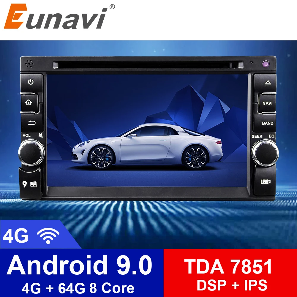Универсальное мультимедийное радио Eunavi TDA7851 2 Din Android 9 0 4 + 64 ГБ GPS