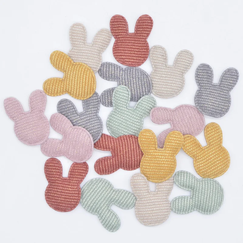 50Pcs/lot 30*32mm Padded Glitter Cloth Rabbit Appliques for DIY Hat Clothes Leggings Sewing Supplies Headwear Decor Patches L72