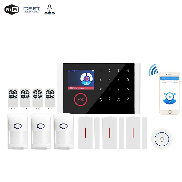 

SmartYIBA Wifi GSM GPRS Intelligent Voice Home Burglar Alarm System APP Control Voice Message Doorbell Function Linkage Alarmes