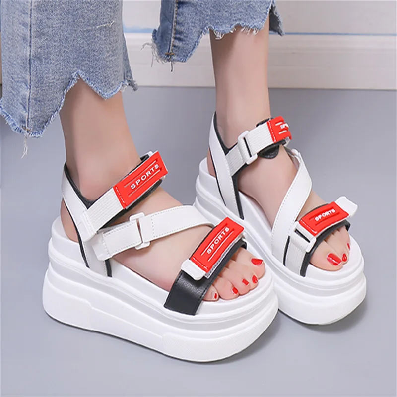 

2020 Woman Height Increasing Thick Bottom Sole Wedges Sandals Women Hook & Loop Summer Sequins Platform Sandalias Mujer