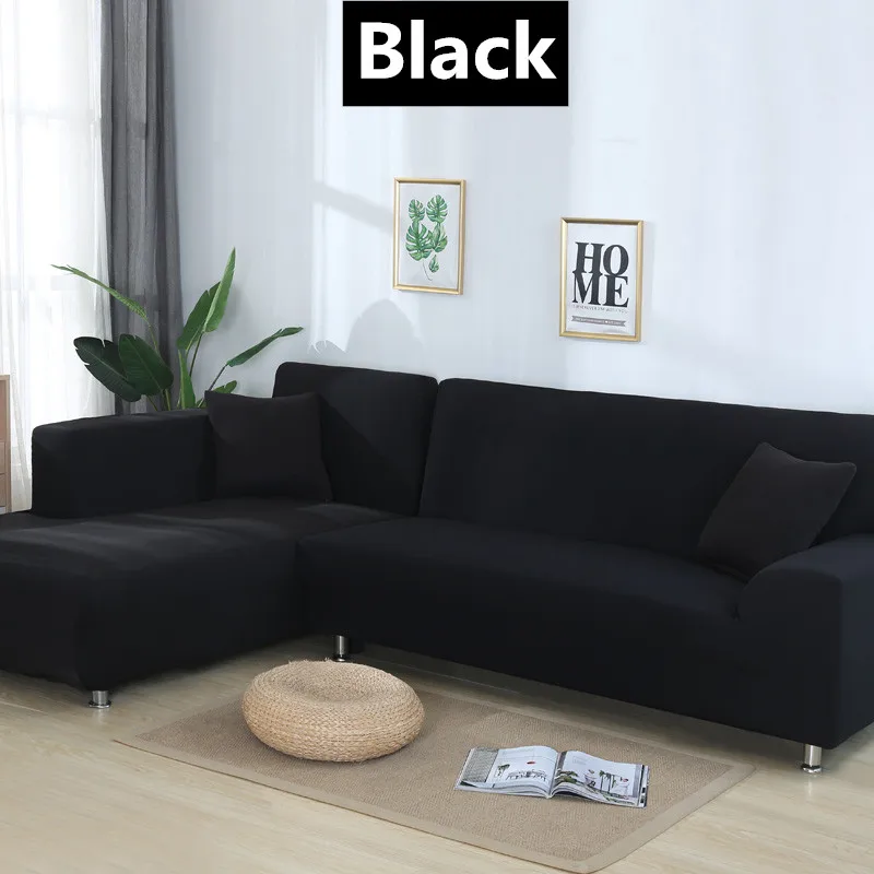 Black 1/2/3/4 местный эластичные однотонные Цвет чехлы для диванов спандекс стрейч диване Защитная крышка все включено Универсальный секционный диван Чехол - Цвет: Black