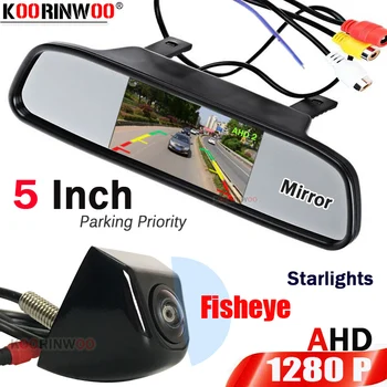 

Koorinwoo Full 5 Inch AHD 1280P LCD Screen Monitor Mirror Wide Angle Starlight Metal Car Camera Rear View Parking Accessories