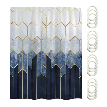 

Digital Printing Easy Install Machine Washable With C Rings Geometric Grid Polyester Shower Curtain Ombre Drape Bath Decor Soft