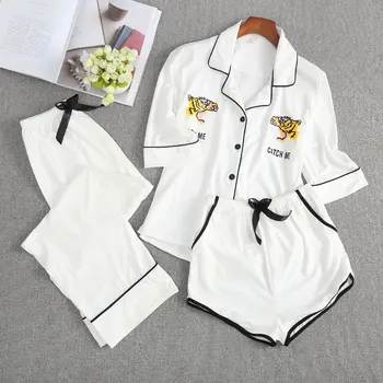 

Women 3PCS Sleepwear Pajamas Set Cotton Casual Soft Nightwear Bathrobe Gown Pijamas Suit Sexy Summer Shirt&shorts Home Clothes