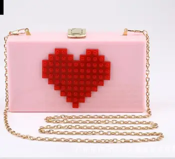 

Ladies Red Heart Shape Pink Box Clutch Bag Women Evening Bag Wedding Party Prom Shoulder Handbag Hardcase Metal Clutches #45