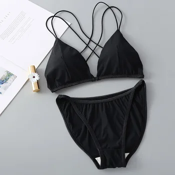 

Seamless Solid Color Bikini Set Sexy Triangle Cup Front Buckle Girl Underwear Set Beauty back Anti-light Bra & Brief Sets New