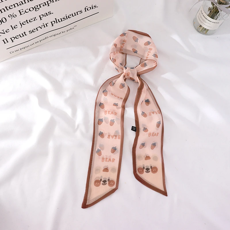 

105 см * 7 см лента из органзы с цветочным рисунком, лента для волос, лента с клубничным цветком, тонкий головной шарф, Женский узкий шарф для женщин