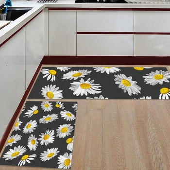 

Watercolor Flower White Daisy Printed Kitchen Mat Anti-slip Carpet Doormat Hallway Bath Mat Living Room