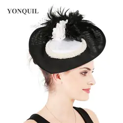 Винтаж Дерби kenducky вводная вуалетки для женщин шляпа элегантные дамы Свадебная вечеринка церкви головной убор с цветком головные уборы