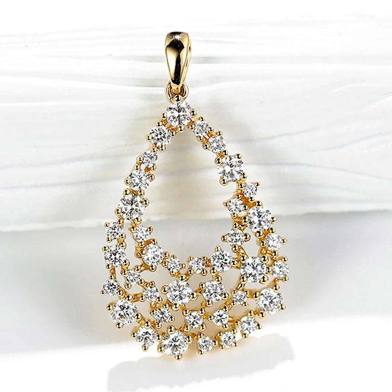 BAIHE Solid 14K розовое золото H/SI-SI3 0.70ct круглый натуральные бриллианты женские модные ювелирные изделия элегантный подарок кулон - Цвет камня: Yellow Gold