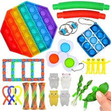 

25Pack Push Popper Bubble Pop Tube Its Bundle Sensory Fidget Toys Set Simple Dimple Stress Relief Spinner Decompression Toy Suit