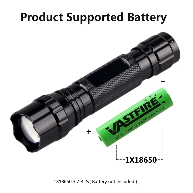 Description Picture 6 of itemTactical Green LED Hunting Flashlight Zoomable Adjustable Focus Torch +Scope Gun Mount+Switch+18650 Battery+USB Charger