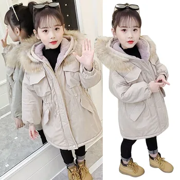 

Benemaker Winter Fur Collar Jacket For Baby Girl Windbreaker Thick Children Snowsuit Parka 12 14 Years Clothing Long Coat NA218