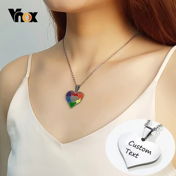 

Vnox Unique Puzzle Heart LGBT Pride Rainbow Necklaces for Women Men Custom Personalize Engrave Stainless Steel Pendant Jewelry
