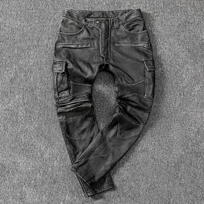 Vintage Mens Pants Real Cowhide Leather 