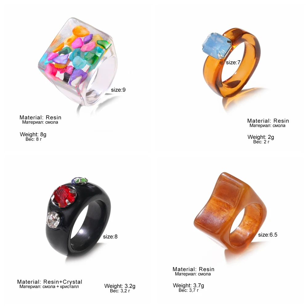 Rinhoo Marble Pattern Resin Acrylic Ring - Irregular Design, Adjustable Size 7, Women's Jewelry Gift