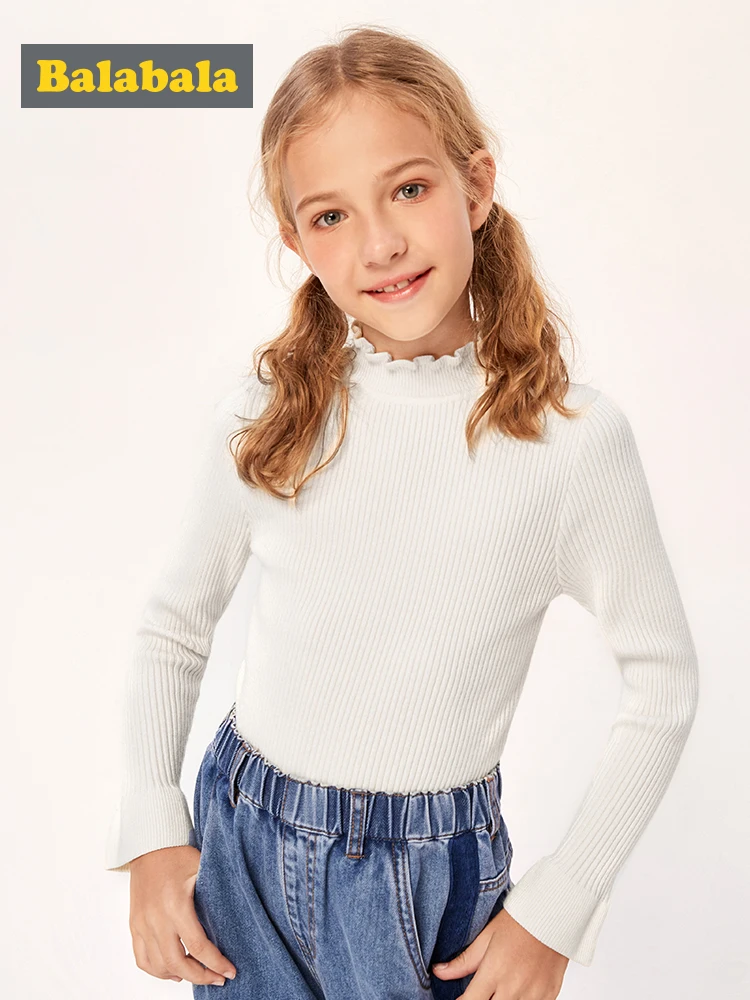 

Balabala Children wear sweater knitting 2019 new autumn and winter big girls sweater sweet bottoming shirt
