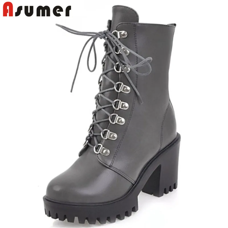 ASUMER/; Новое поступление; ботильоны; женская обувь на платформе и высоком каблуке со шнуровкой; модная Осенняя повседневная обувь в стиле панк; женская обувь; большой размер 43