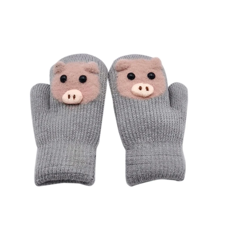 Kids Gloves Winter Cartoon Rabbit Children Thicken Warm Gloves Girls Cute Full Fingers Rabbit Hair Wool Mittens - Цвет: Черный