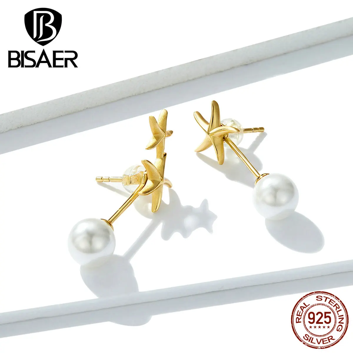 BISAER 925 пробы серебряные серьги-гвоздики в виде морской звезды серьги в виде ракушки Ювелирные изделия Подарки для девочек HVE243