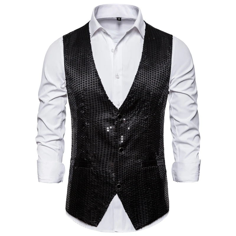CYSINCOS Fashion Men Vests Suits Slim Sequins Gold Colorful Dj Stage Men Sequins Vests Free Shipping Plus Size S-2XL