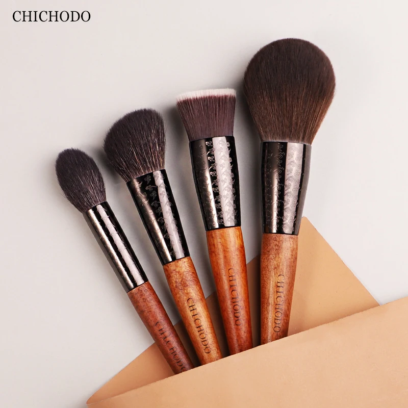CHICHODO Makeup Brush The Amber Series Carved Tube Brushes 11pcs Natural Hair Set Powder Foundation Eyeshadow Makeup Tools makeup brush set
