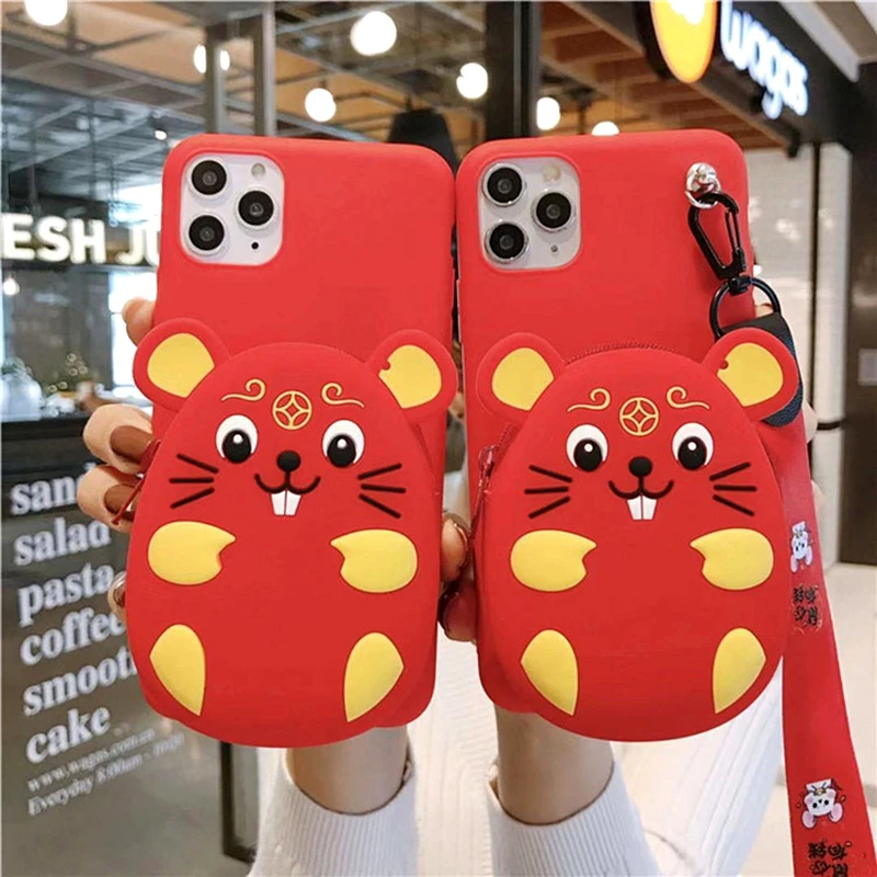 

3D Cartoon Zipper Wallet lanyard Mouse Phone Case For iPhone 11 Pro MAX Cases XS MAX XR X 8 6s 7 Plus Cute Crossbody Soft Cover