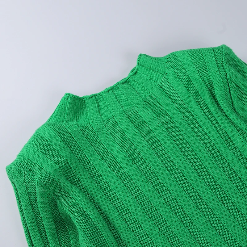 Fashion Ribbed Women's Turtleneck Sweater Green Long Sleeve Shrugs Knitwear Jumper Female Knitted Tops 2025 Autumn Winter
