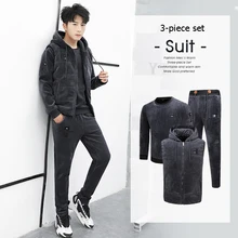 Зимняя мужская спортивная одежда, полный спортивный костюм, теплый золотой бархатный жилет, куртка и штаны, спортивный костюм из трех предметов, большой размер 4XL