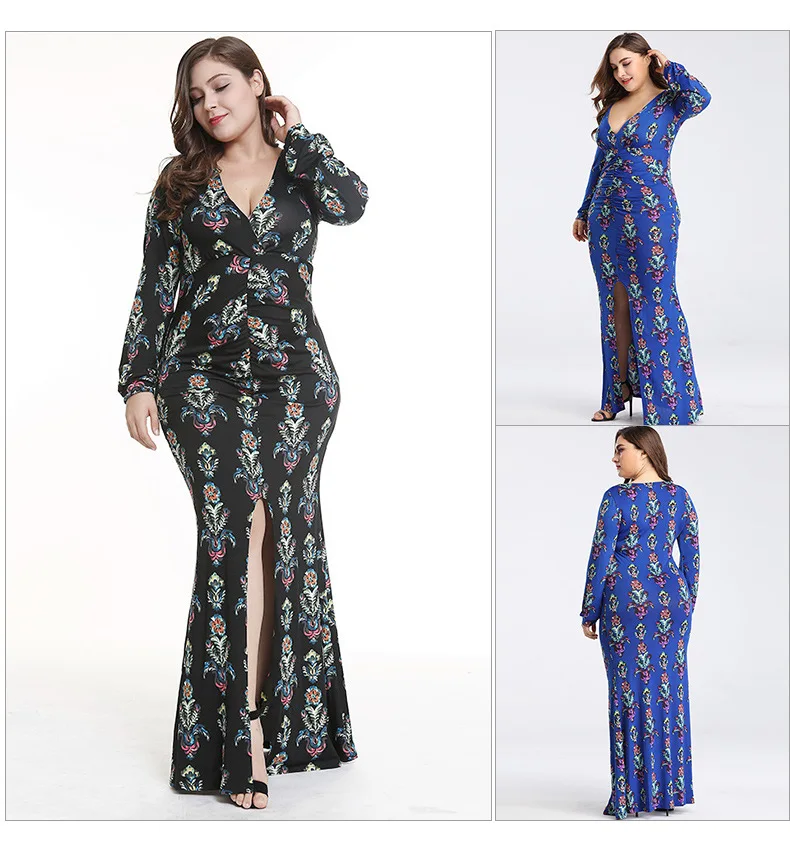 1860412 Amazon Spring And Summer Cross Border Europe And America New Style Bohemian Style Dress Printed Large V Slit Long Skirts