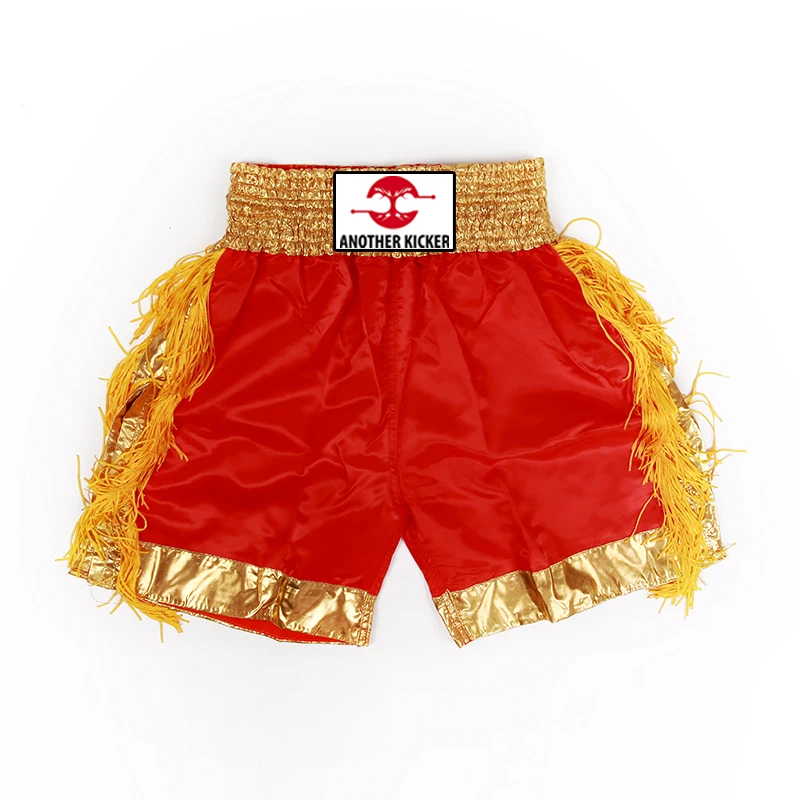 Pantalones cortos de entrenamiento de Boxeo para hombres, mujeres, niños,  adolescentes, Muay Thai, borlas doradas, gimnasio, Lucha, Boxeo, Sanda, ropa