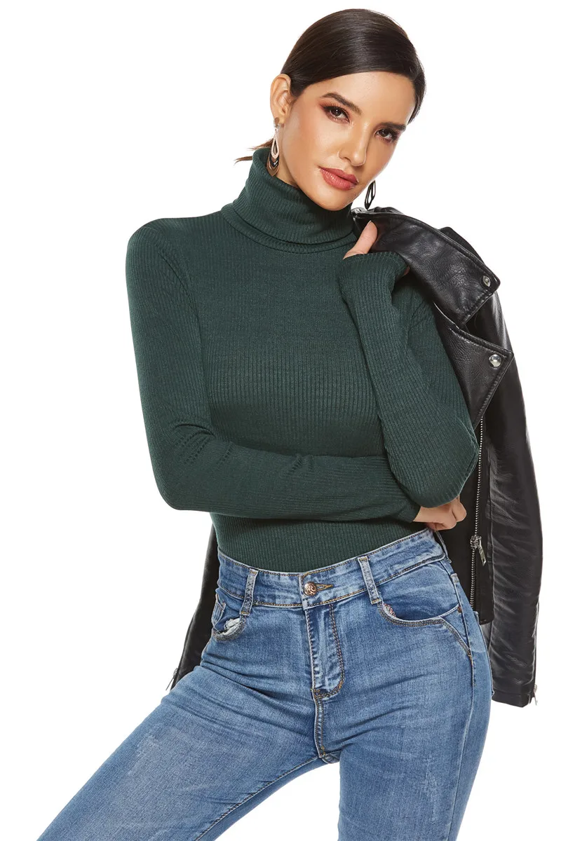 YD8005 Green Плюс размер Turtleneck водолазка Lomg рукав Тощий вязаный боди женская одежда однотонный Повседневный эластичный OL короткий комбинезон женский - Цвет: YD8005 Green