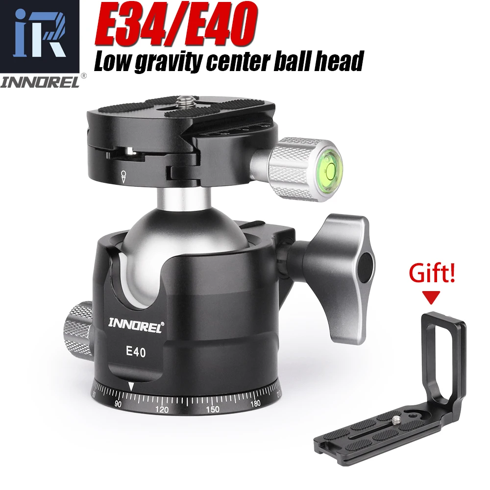 

E40/E34 Low Profile Tripod Ball Head with 1/4" Arca Swiss L Plate Bracket and Quick Release Plate for DSLR Monopod Camera