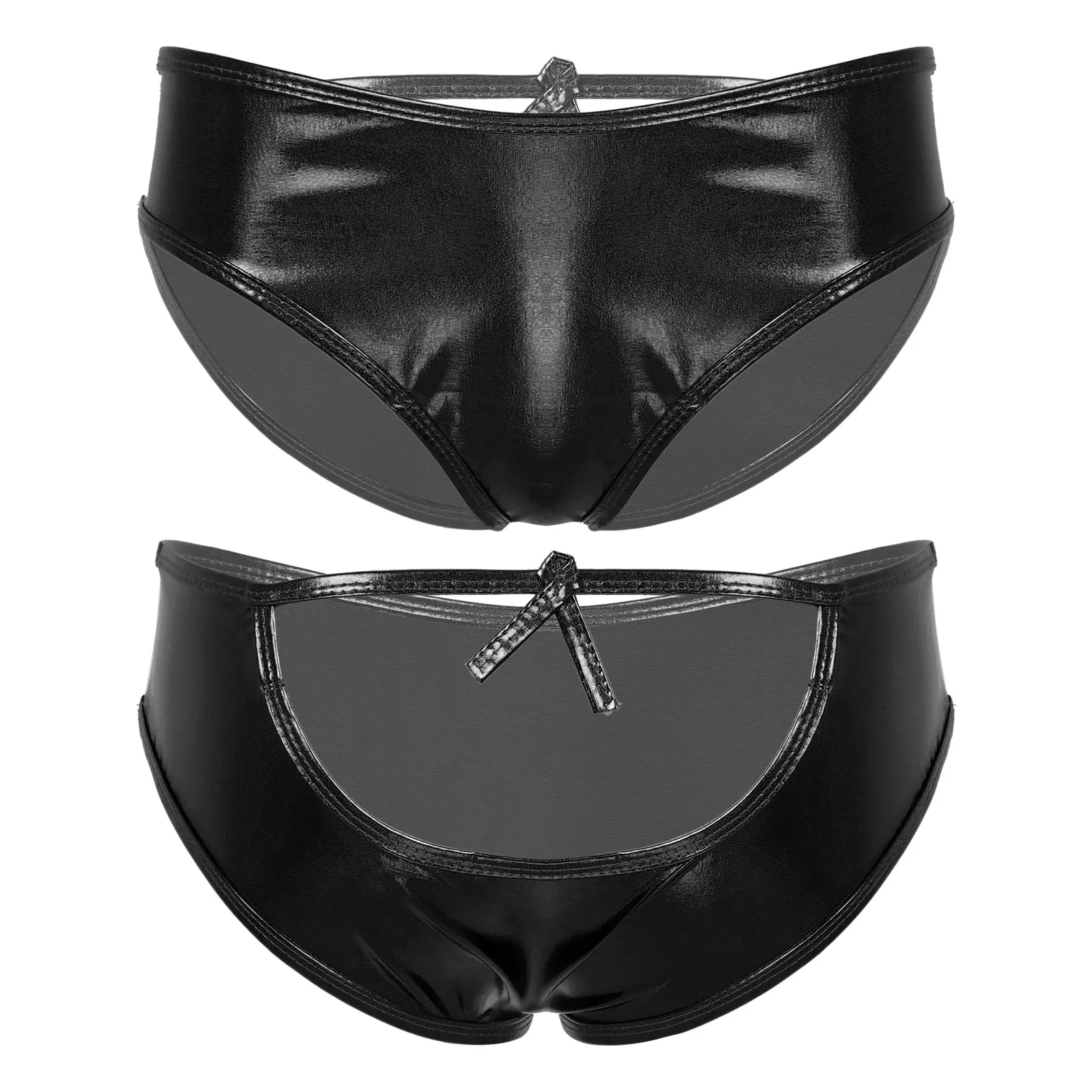 Women Exotic Metallic High Waist Briefs Shiny Hollow Out Back Panties